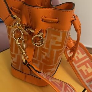 Fendi orange leather and plexi zucca mini mon tresor bucket bag